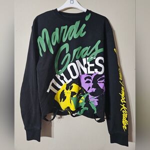 Tulones Distressed Cropped Mardi Gras Sweatshirt Men's XS